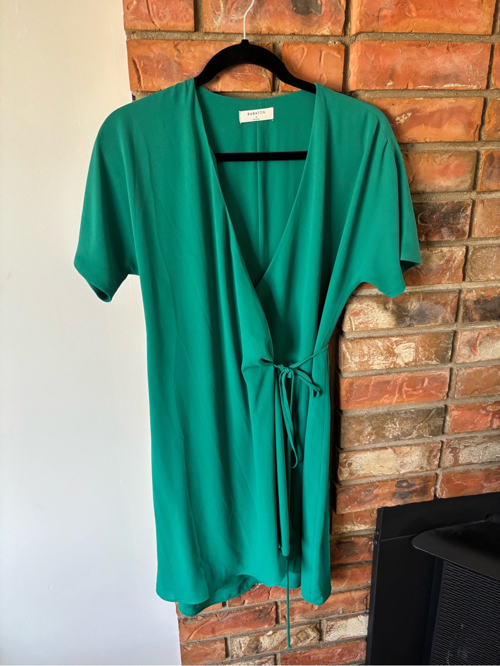 Babaton Green Wrap Short Sleeve Dress